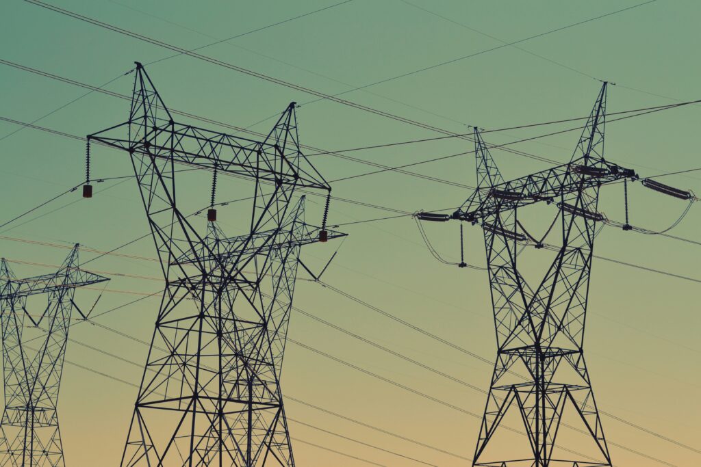 Power lines during dusk